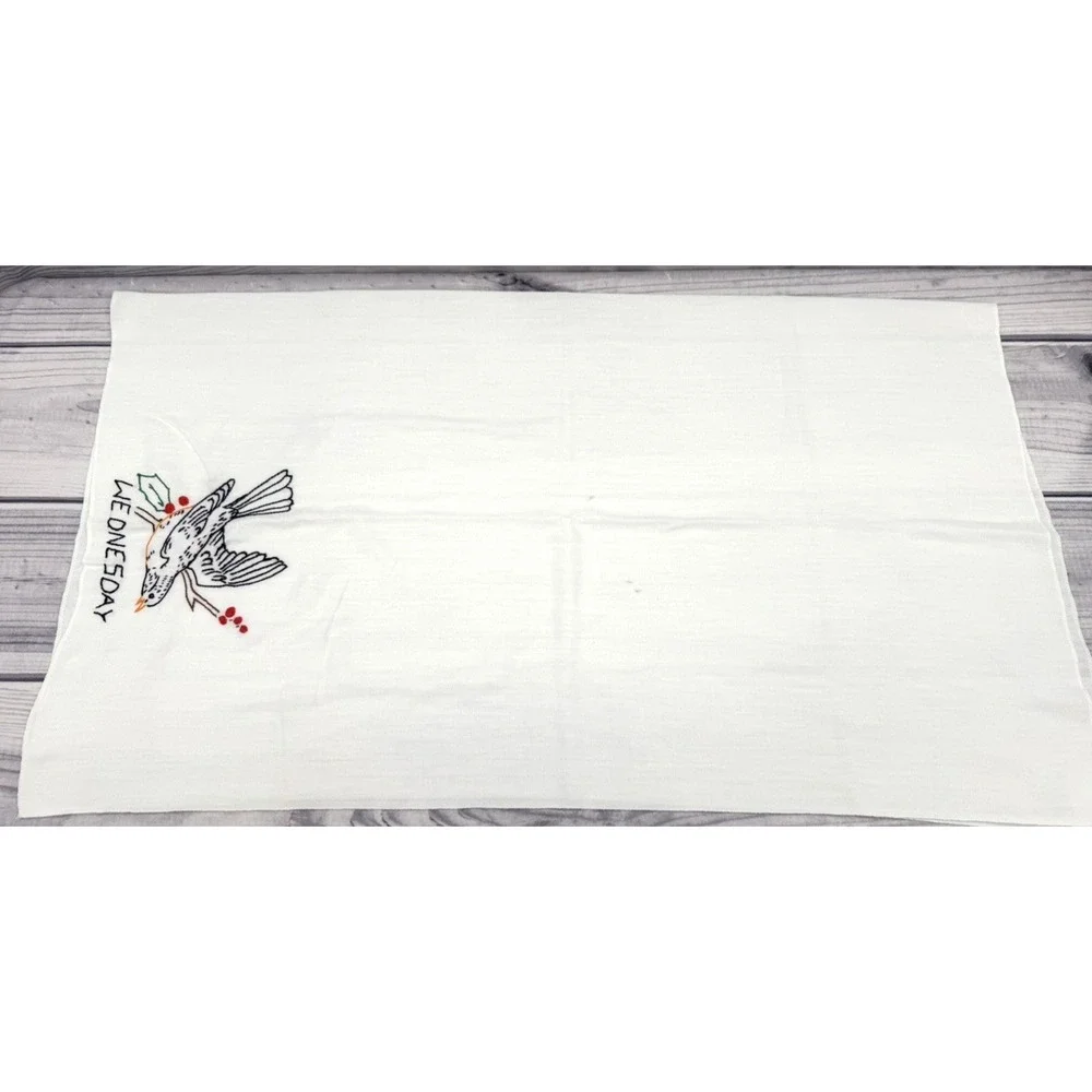 LOT OF 7 VINTAGE EMBROIDERED KITCHEN LINENS TEA TOWELS - WEEKDAYS AND CHERRIES